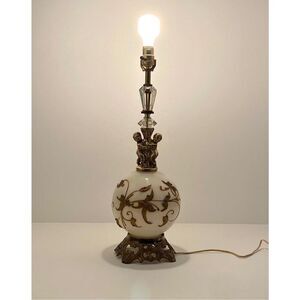 Vintage MCM Cornell Hollywood Regency Opaline Glass Globe Brass Cherub Tamp Lamp